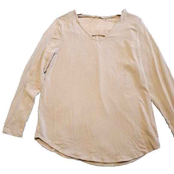 Soft Surroundings L Beige V-Neck Long Sleeve Rayon Curved Hem Tunic - Picture 1 of 6